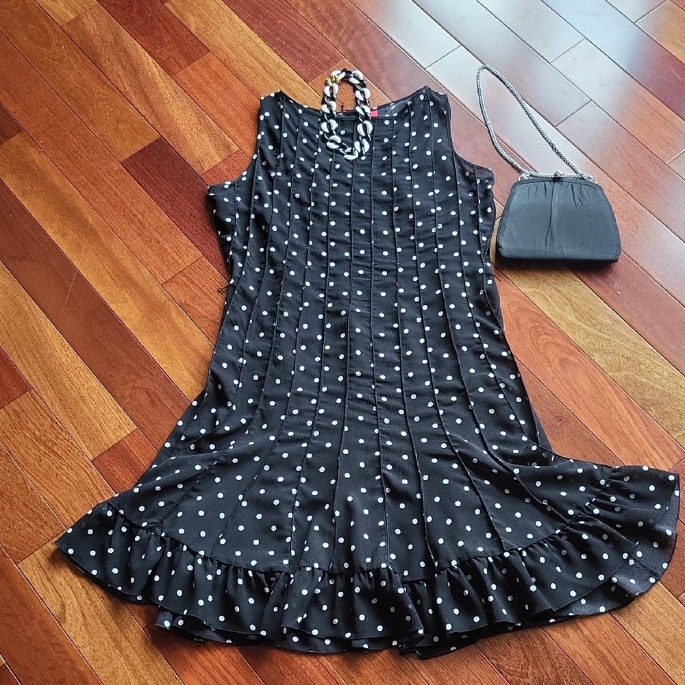 Studio Vintage Polka Dot Sleeveless Black Dress Lined